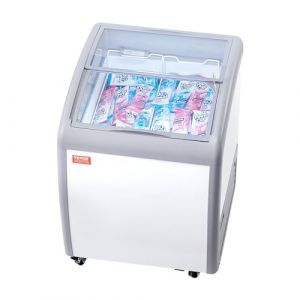 VEVOR Vitrine R&eacute;frig&eacute;r&eacute;e &agrave; Cr&egrave;me Glac&eacute;e Commerciale, Comptoir &agrave; Glace 154 L, Cong&eacute;lateur Mobile avec Dessus en Verre, 2 Paniers M&eacute;talliques, 2 Portes Coulissantes en Verre, Roulettes Verrouillables (VEVOR Shop FR, neuf)