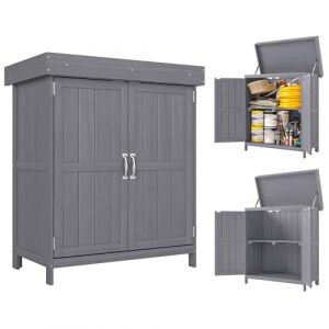 Outsunny Armoire de Jardin sur Pied &agrave; Double Porte avec &Eacute;tag&egrave;re et Toit Bitum&eacute; Ouvrable, Bois Massif de Sapin, 74L x 43l x 88H cm (Aosom FR, neuf)