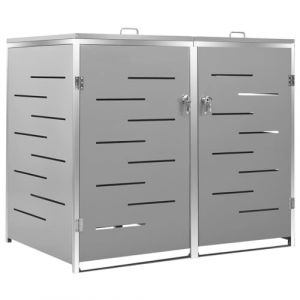 vidaXL Abri pour Deux Poubelles, Cache-Poubelle avec Couvercle, Boîte de Rangement à Poubelles Jardin Extérieur, 138x77,5x112,5 cm Acier Galvanisé (vidaXL FR, neuf)