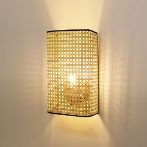 Alpinaluz Applique murale avec abat-jour en bambou rectangulaire et diffuseur acrylique | Style moderne rustique, culot E27, lumi&egrave;re d&eacute;corative pour chambre et salon (ALPINALUZ, neuf)