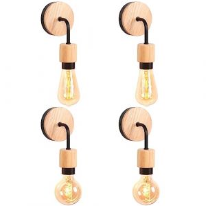 iDEGU Lot de 4 Applique Murale Interieur Industrielle LED Lampe Murale Vintage en Bois M&eacute;tal E27 Luminaire Applique R&eacute;tro pour Salon Chambre &agrave; Coucher Couloir Salle de Bain (Type D, Noir, 4 Pack) (IDEGU, neuf)