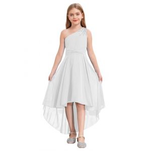 iiniim Enfant Fille Robe De Soir&eacute;e Mariage Une Epaule Robe De Fleur Demoiselle d'honneur Asym&eacute;trique Robes De C&eacute;r&eacute;monie Bapt&ecirc;me Bal 5-16 Ans Ivoire 9-10 Ans (yunduantong, neuf)