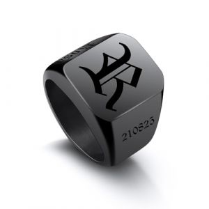 INBLUE Chevali&egrave;re Initiale Personnalis&eacute;e pour Homme Femme Acier Inoxydable/Plaqu&eacute; Or 18 Carats Noir Bague Nom Grav&eacute;e Personnalis&eacute;e Cadeau pour Papa Mari Petit Ami (Taille 70, Carr&eacute; Noir) (INBLUE Jewellery, neuf)