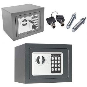Coffre Fort Sécurisé, 4,6L en Acier Gris avec Serrure à Combinaison Électronique et Clé d'Urgence, Coffre Fort Mural pour Bureau, Maison, Hôtel, 23 x 17 x 17 cm (EfanHome, neuf)