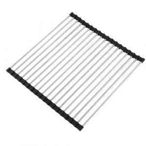 Égouttoir Roulant, Egouttoir Grille Séchage, Séchoir Vaisselle Énroulable, Roll Up Pliable, Egouttoir Vaisselle sur Evier Pliable INOX Noir, pour La Cuisine, Évier, Fruits, Légumes (43 * 40cm) (Crxnono, neuf)