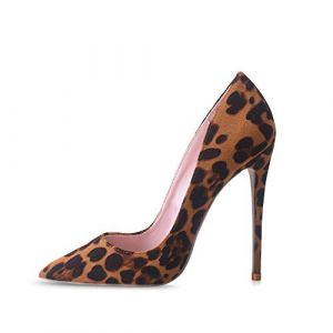 Zhabtuc Escarpins &agrave; Talons Hauts et Bout Pointu pour Femme, Chaussures de soir&eacute;e &agrave; Talon Aiguille de 12 cm, en Daim l&eacute;opard, 36 EU (Tiance, neuf)