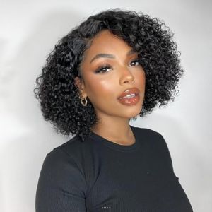 Perruque femme naturelle br&eacute;silien cheveux humain, 30 CM Glueless Wig Human Hair 4X4 HD Curly Bob Lace Wig Human Hair Perruque sans colle 180% de densit&eacute; Lace Wig Human Hair Beckina Friendelli. (Manni hair factory, neuf)