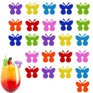 BQRKOTM 24PCS Marque Verre à vin Papillon, Marqueur de Verre à Vin en Silicone, Identifiants pour Verres de Réception, Marque-verres Colorés Bière, pour Verre à Vin Verre Coupe Verre Bouteilles (ZHANG JING DE DIAN, neuf)