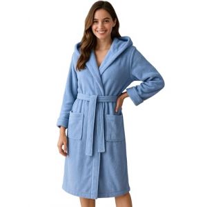 Morgenstern Peignoir de Bain Femme avec Capuche 100% Coton &Eacute;ponge OEKO-TEX&reg; Robe de Chambre Marina XL Bleu (Morgenstern24, neuf)