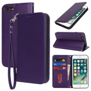 Ｈａｖａｙａ for Coque iPhone 7 avec Porte Carte Flip Coque pour iPhone 8 avec Cordon Court &Eacute;tui iPhone SE(2020/2022) Portefeuille &agrave; Rabat - Violet fonc&eacute; (HuaJie-Tech, neuf)
