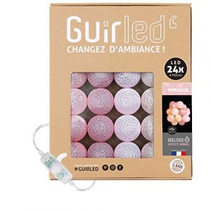 GuirLED - Guirlande lumineuse boules coton LED USB - Veilleuse b&eacute;b&eacute; 2h - Adaptateur secteur double USB 2A inclus - 3 intensit&eacute;s - 24 boules 2.4m - Princesse (Guirled-FR, neuf)