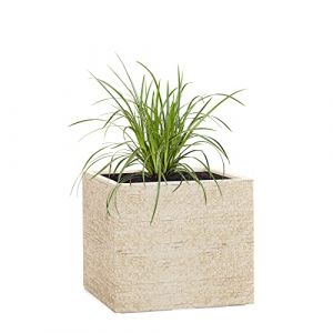 Pflanzwerk® Pot de Fleur Fibre de Verre Cube Antique Sable 30x34x34cm *Jardinière antigel* *Protection UV* *Qualité européenne* (Pflanzwerk Deutschland GmbH, neuf)