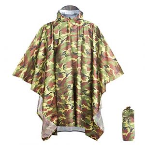 Anyoo Poncho léger, imperméable, réutilisable et Respirant avec Capuche, idéal pour l'extérieur,vert camo,Taille Unique (Bicacool, neuf)