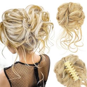 Postiche Chignon Désordonné,Chouchou Postiche Ondulé Faux Chignon Chouchou Bouclés Ou Chignon Décoiffé Postiche avec Chouchou élastique pour Femmes avec Corde à Cheveux épingle à Cheveux,Blonde,45g (Mxcwir EU, neuf)