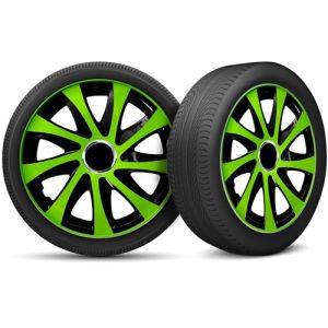 Moltico Enjoliveur - Set de 4 Universel Enjoliveurs - Adapté à Toutes Roues en Acier - Enjoliveurs pour Auto - Anneau de Sécurité Réglable - 16 Pouces - Vert-Noir (Moltico-Shop, neuf)