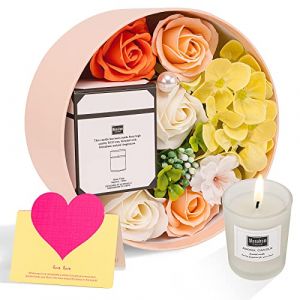 ANBET Femmes Savon Fleur Boîte Ronde avec Bougies Parfumées Rose Fleur Artificielle Coffret Cadeau Maman Personnalisé Anniversaire Fête des Mères Saint Valentin Noël (DUOPUU, neuf)