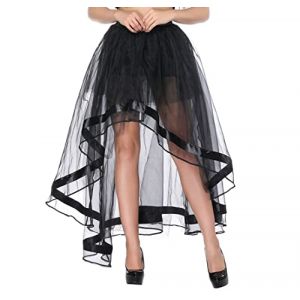 Zooma Jupe Noire pour Femme Punk asym&eacute;trique Robe Steampunk Cocktail Mousseline Dentelle Party Jupe Cosplay, 0700-noir, L (CHAOHU DATU, neuf)