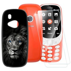 Coque TPU Imprimée + Lot de 2 Vitres Trempées Compatible avec Nokia 3310 2017, Coque Artistique Fine Antichoc, Résistante aux Rayures, Protection Complète (TomCase, neuf)