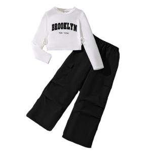 Generisch Tenue 2 pièces pour fille : sweat à manches longues, chemise cargo, pantalon de jogging, robe à carreaux pour fille, Noir , 9-10 ans (⭐⭐⭐⭐⭐Five star⭐⭐⭐⭐, neuf)
