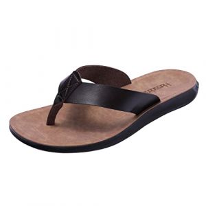 Harssidanzar Sandales tongs pour hommes, string d'été confortable soutien de la voûte plantaire chaussures de plage en cuir microfibre doux KM215,brun,taille 47 (Harssidanzar Store, neuf)