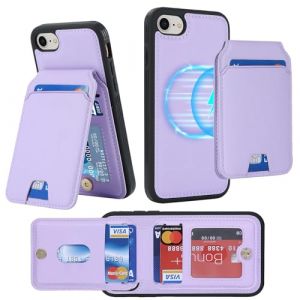 Coque Magn&eacute;tique pour iPhone 7/8/SE2020/SE2022 - Compatible avec MagSafe - Etui iPhone 7/8/SE2/SE3 Portefeuille avec Porte Carte - Housse en Cuir pour iPhone 7/8/SE2020/SE2022 - Lilas (ELTEKER, neuf)