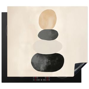 KitchenYeah&copy; Protege Couvre Plaque De Cuisson D&eacute;coration Cuisine Tapis Protection Protecteur Induction 58x51 cm Japandi - Wabi Sabi - Beige (KitchenYeah, neuf)