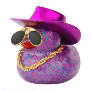 Vesavifaka Auto Gummiente, D&eacute;corations de Tableau de Bord de Voiture Chapeau de Cowboy Laser color&eacute; Canard comme Ornement de Voiture, Accessoires pour Cadeaux de Bureau, Canard avec Chapeau, Collier (binzhoukeshidashangmaoyouxiangongsi, neuf)