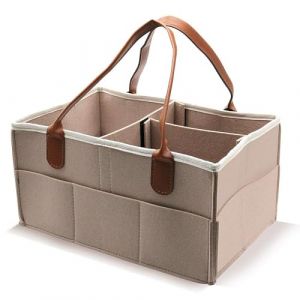 Panier à couches pour bébé - Portable - Rangement Bin - Grand sac de maternelle avec compartiments interchangeables pour commode à langer, anneau de dentition, couche, meilleur cadeau (beige) (MZMY-EU, neuf)