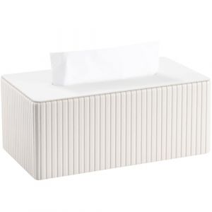 KINGFOM Bo&icirc;te &agrave; Mouchoir en Cuir, Rectangulaire Boite Mouchoirs pour Bureau, Maison, Salle de Bain (Blanc) (LiLan, neuf)