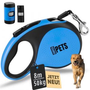 CORTESPETS® Laisse Chien, Enrouleur 5m pour Chiens jusqu'à 50 kg avec Support pour Sacs à excréments, Extensible, Rétractable. Laisse rétractable Gros Chien (Bleu, XL - 8M - 50KG) (Cortes Global  FR, neuf)