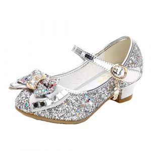 mama stadt Chaussure Princesse Fille Talon Enfant Fille Princesse Cosplay Chaussures Paillettes Chaussure Deguisement Princesse Fille Chaussure à Talon Fille pour Mariages et Fêtes, Argent/ 32 (mama stadt, neuf)