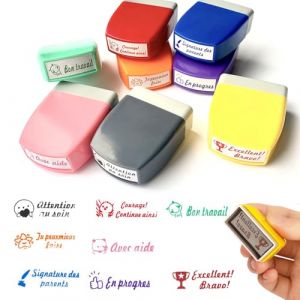 SKIKHN 8 Pièces Tampons Enseignants Français, Multicolore Tampon Auto Encreur, Plastique Tampon Encreur Enseignant Français pour Cadeau Professeur, avec Plastique Boîte, pour Encourager Motiver Élèves (ENSHISHISHUBAODIANZISHANGWUYOUXIANGONGSI, neuf)