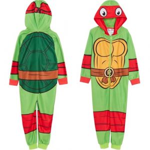 Pyjama Tortues Ninja pour enfants et adolescents, combinaison pour garçons, déguisement Raphael, tout-en-un, polaire, imprimé dans le dos, rouge Ninja (Lora Dora, neuf)