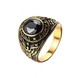 OAKKY Vintage Américain Soldats Aigle Set avec Noir Pierres Précieuses Bague Homme Acier Inoxydable Or Plaqué Taille 70 (EuropeShopping, neuf)