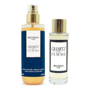 MOLYNEUX – Quartz Femme - Eau de parfum 100ml et brume pailletée 200ml, parfum femme floral fruité et brume corporelle scintillante, coffret cadeau femme (Berdoues France, neuf)