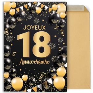 CONTRAXT Carte d&rsquo;anniversaire 18 ans. Grande carte originale pliable 42x30 cm avec f&eacute;licitations pour la famille, les amis et les coll&egrave;gues (18 ans) (GBFACTORY, neuf)