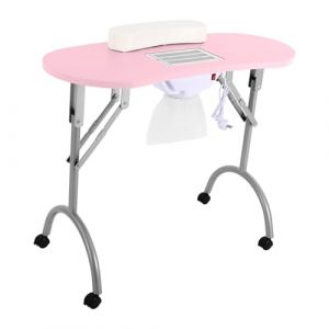 Table de manucure pliable, 98 x 40 x 72,5 cm, avec aspirateur, pour salon de manucure, mobile, avec sac d'aspirateur et coussinet de poignet, rose (MIKIYUEER, neuf)