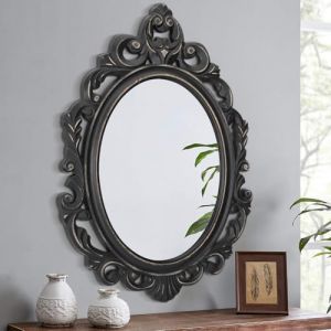 Lzuso Miroir Mural en Bois Blanc Ovale Cadre Vintage Suspension Chambre Miroir Mural Rustique Salle de Bain Miroir Maison vanité Salon entrée Miroir Mural décoratif (Kyucheng, neuf)