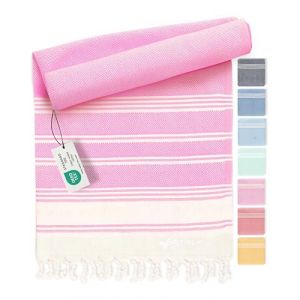 Fit-Flip Serviette de Plage hammam &ndash; Fouta en Coton 100% &ndash; Drap Turque l&eacute;ger &agrave; s&eacute;chage Rapide, Accessoire Parfait comme Drap de Plage XXL ou par&eacute;o - Rose - 100x200cm Diamond (Paraboo, neuf)