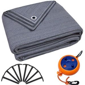 valuents Tapis d'auvent - Bleu/gris - 250 x 550 cm - Tapis de camping d'ext&eacute;rieur - Tapis de tente pour caravane/camping-car avec sac de transport + corde &agrave; linge et 8 piquets en T (WW Commerce GmbH, neuf)