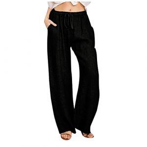 RLEHJN Pantalon Lin Femme Été Décontractés Pantalon Fluide Femme Été Pantalons Mode Coton Chanvre Confortable Jogging Plage Rétro Pants Taille Elastique Pantalons avec Poches Ventes Flash du Jour (⭐⭐⭐⭐⭐RLEHJN, neuf)