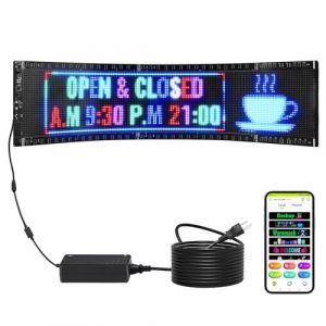VEVOR Enseigne Lumineuse LED Programmable Flexible, Panneau d’Affichage Défilant Couleur Polychrome P5, Panneau Publicitaire, Contrôle Application Bluetooth, pour Magasin, Bar, Publicité, 83,5x20 cm (New Clear FR, neuf)