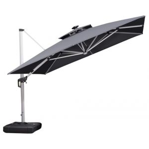 PURPLE LEAF Parasol Déporté 3,3 x 3,3 m avec LED, Parasol De Jardin Extérieur à Toit Double Rotatif 360°, Protection UV, Convient aux Villas Haut de Gamme, un Incontournable Pour les Fêtes, Gris acier (PURPLE LEAF, neuf)