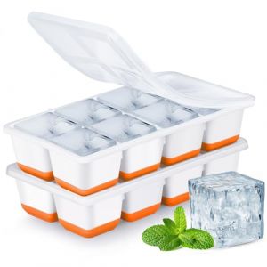 Grand Bac a Glacon, JRISBO 2 Pack Bac &agrave; Gla&ccedil;ons en Silicone avec Couvercle pour Boissons, Whisky et Nourriture B&eacute;b&eacute;, Moule a Glacon Empilable Reutilisable S&ucirc;r, Faciles &agrave; Retirer (Orange) (DACHEN FR, neuf)