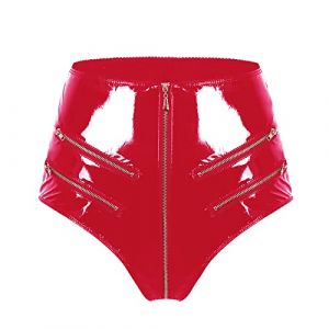 Ensemble sous Vetements Feminins Bas Sexy Cuir PVC Haute Brillance Sexy Open File Shaping Zipper Short Taille Haute Sexy Robe Sexy Femme Coquine Hot Pute éRotique Lingerie Sexy Femme Coquine (Red, M) (Xmeikeqe, neuf)