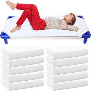 Lot de 10 Draps pour Lit de Camp pour Cr&egrave;che, Taille Standard 23" x 51" Draps-Housses pour Lit de Sieste pour Tout-Petits, Drap Respirant pour la Sieste &agrave; la Maternelle avec &Eacute;lastiques aux Coins Blanc (Malloom store, neuf)
