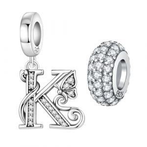 PANPOKI Lot de 2 breloques en forme de lettre de l'alphabet en argent pour bracelets, pendentifs, bijoux, bracelets europ&eacute;ens, bijoux, cadeau pour femme, Universal Kompatibilit&auml;t Charms (K-Suit) (PANPOKI, neuf)