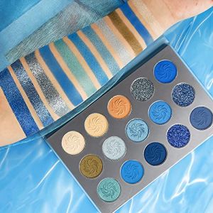 Palette Fards à Paupières Bleu Mat,Afflano Eyeshadow Palette Space Blue Glitter Kit Palette Maquillage Yeux Femme Professionnel Paillette,Crème Ombre à Paupières Pigmenté Aquarelle,Voyage Nude Vert (Afflano Direct, neuf)