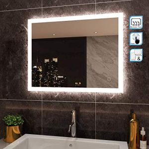 SIRHONA 90x70cm Miroir Salle de Bain avec Eclairage IP44, Miroir LED Salle de Bain avec Anti-buée, Horizontal/Vertical, Miroir de Salle de Bain Mural (ELLIPSE sanitaire, neuf)