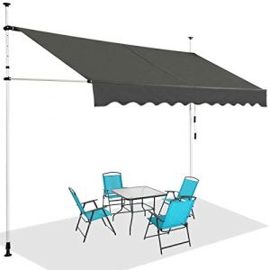 HOMASIS Store à Serrage 150/200/250/300/350/400 cm, Protection Solaire réglable en Hauteur sans perçage, auvent avec manivelle, Store banne Manuel à Bras articulé, pour l'extérieur (Gris, 3m) (Homasis, neuf)